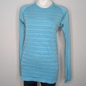 Lululemon Swiftly Tech Blue Striped Long Sleeve Exercise Workout Shirt 10